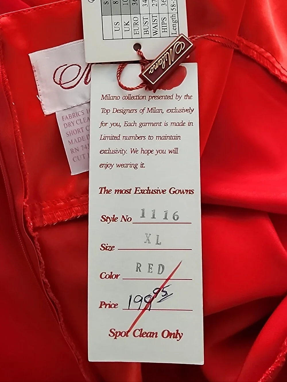 Milano Dress Spaghetti-Strap Rose Detail Full Length Formal Evening Red Size XL - Picture 17 of 17